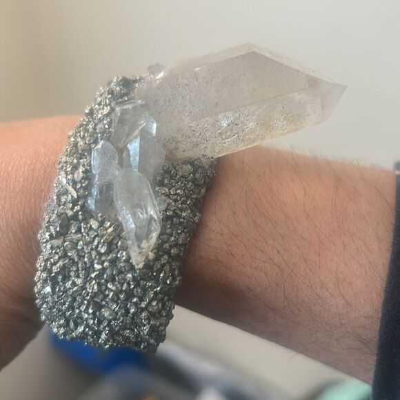 Handmade Unique Crystal and Stone Cuff Bracelet - Picture 3 of 4